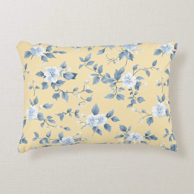 Shabby Chic Citron Blommig Serie Design #7 Prydnadskudde (Framsidan)