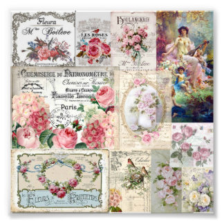 Shabby chic collage,country victorian,decoupage,mo fototryck