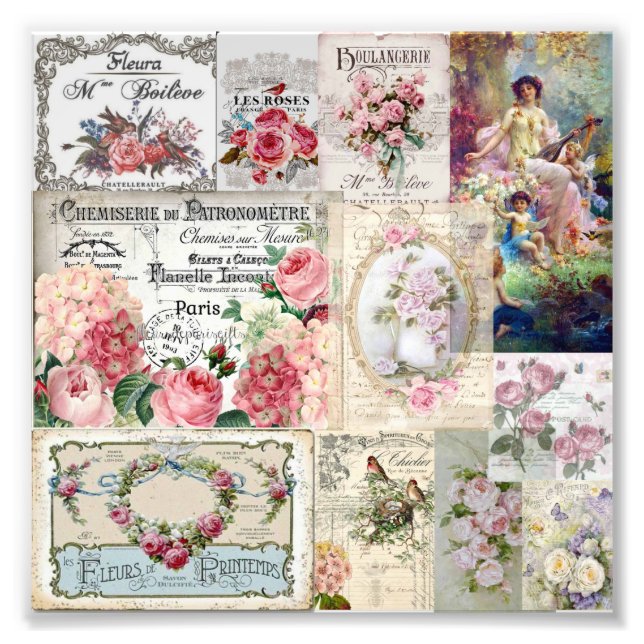 Shabby chic collage,country victorian,decoupage,mo fototryck (Framsidan)