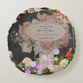 Shabby chic collage, French chic,country rustic,fl Rund Kudde