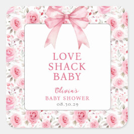 Shabby chic Coquette Rosa Kärlek Shack Baby Shower Fyrkantigt Klistermärke