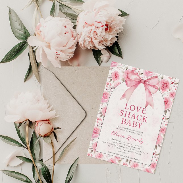 Shabby chic Coquette Rosa Kärlek Shack Baby Shower Inbjudningar (Love Shack Baby Shower Invitation)