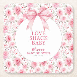 Shabby chic Coquette Rosa Kärlek Shack Baby Shower Underlägg Papper Kvadrat