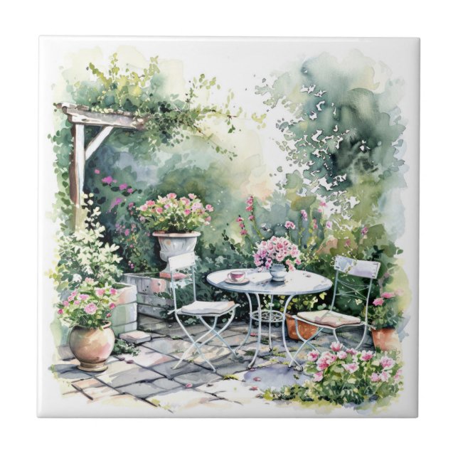 Shabby chic Cottage Garden Ceramic Tile Kakelplatta (Framsidan)
