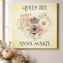 Shabby Chic Crown Bee Personlig Canvastryck