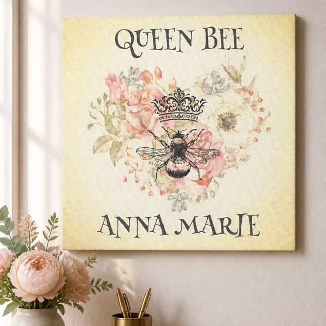 Shabby Chic Crown Bee Personlig Canvastryck (Skapare uppladdad)