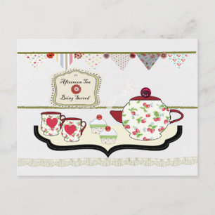 Shabby chic Cute Tea Party vykort