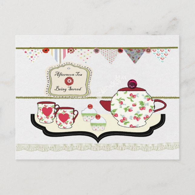 Shabby chic Cute Tea Party vykort (Framsida)
