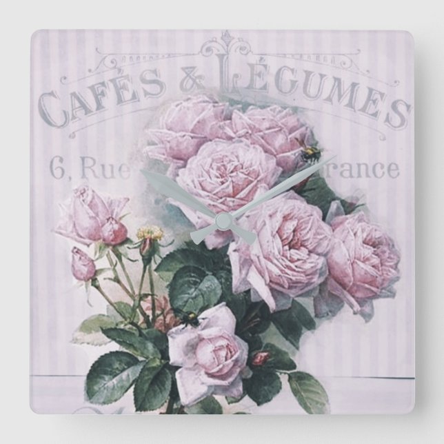 shabby chic, decoupage, victorian, fransk chic, pa fyrkantig klocka (Framsida)