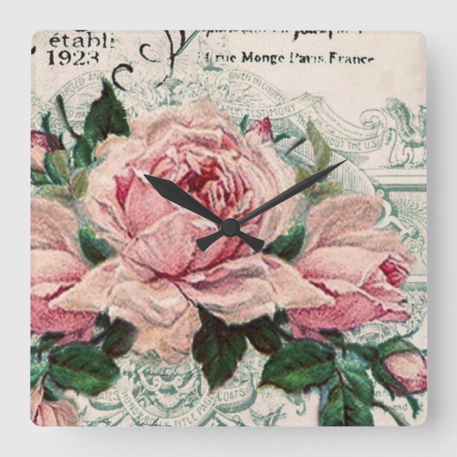 shabby chic, decoupage, victorian, fransk chic, pa fyrkantig klocka (Framsida)