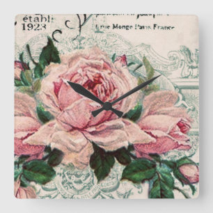 shabby chic, decoupage, victorian, fransk chic, pa fyrkantig klocka
