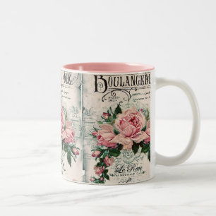 shabby chic, decoupage, victorian, fransk chic, pa Två-Tonad mugg