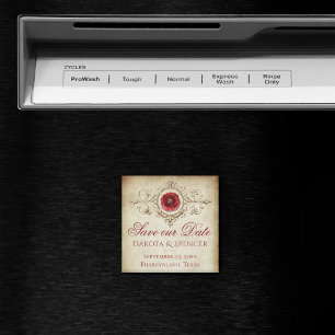 Shabby chic   Deep Red Grunge Ro Spara datum Magnet