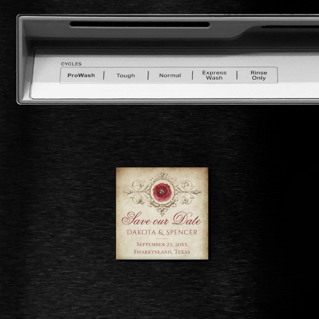 Shabby chic | Deep Red Grunge Ro Spara datum Magnet (Skapare uppladdad)