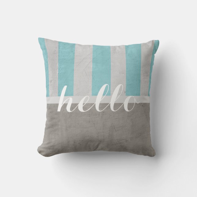 shabby chic dekorativ kudde grått och teal med hej (Framsida)