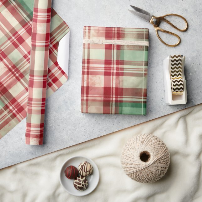 Shabby chic Disted jul Tartan Presentpapper (Hantverk)