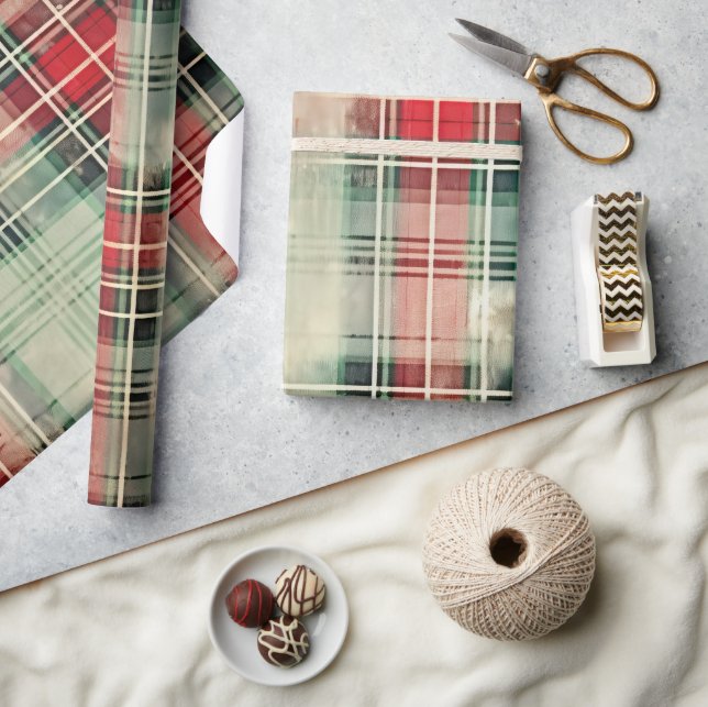 Shabby chic Disted jul Tartan Presentpapper (Hantverk)