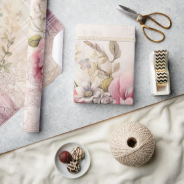 Shabby chic Disted Rosa jul Snöre Blommigt Presentpapper