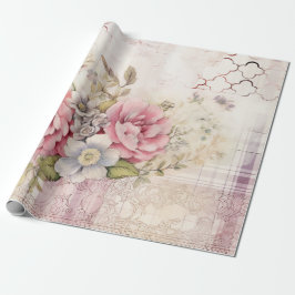 Shabby chic Distress-Blommigten Tartan Presentpapper