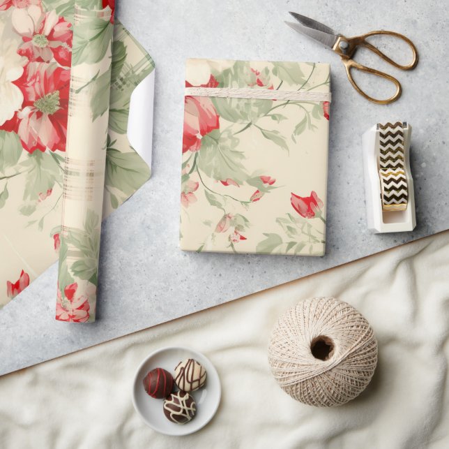 Shabby chic Distress-Blommigten Tartan Presentpapper (Hantverk)