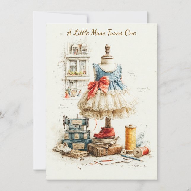 Shabby chic Dress & Couture Studio första födelsed Inbjudningar (Framsida)