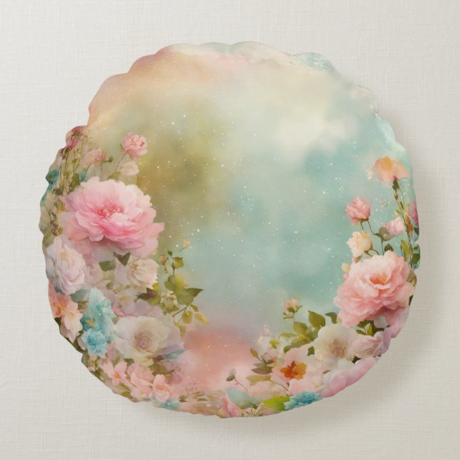 Shabby chic drömmande pastel färg runt kudde (Framsidan)