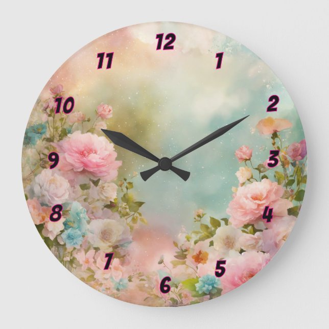 Shabby chic drömmande pastel färg Wall Clock Stor Klocka (Framsida)