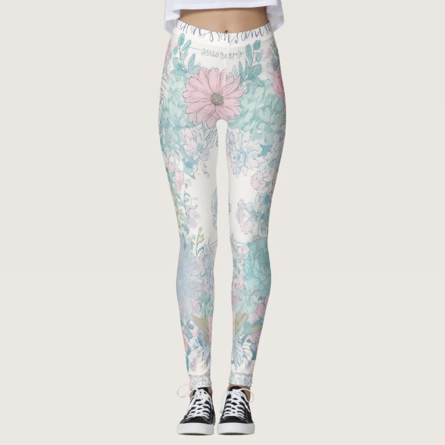 shabby chic drömmig dimma pastellfärger junk journ leggings (Framsida)