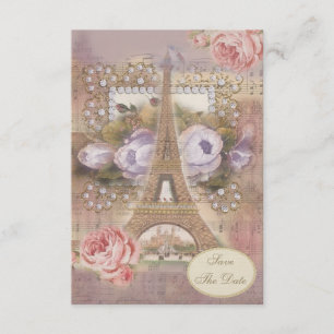 Shabby chic Eiffel Torn Blommigt Spara datum Inbjudningar