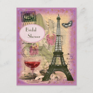 Shabby chic Eiffel Torn och Red Vin Möhippa Inbjudningar