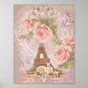 Shabby chic Eiffel Torn och Ro Poster
