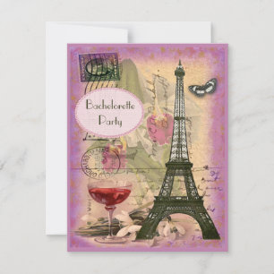 Shabby chic Eiffel Torn & Red Vin Bachelorette Inbjudningar