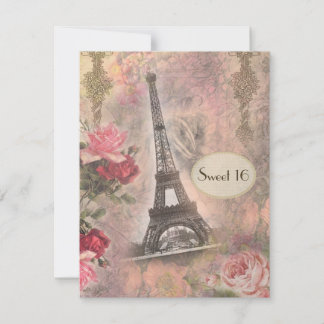 Shabby chic Eiffel Torn & Ro Sweet 16 Inbjudningar