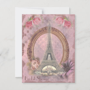 Shabby chic Eiffel Torn Rosa Blommigt Möhippa Inbjudningar