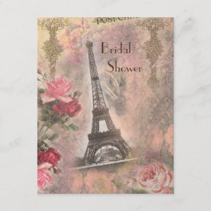 Shabby chic Eiffel Torn & Rosor Möhippa Inbjudningar