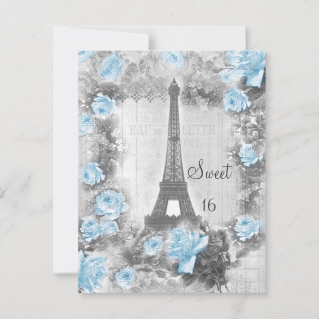 Shabby chic Eiffel Torn & Rosor Sweet 16 Inbjudningar (Framsida)