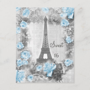 Shabby chic Eiffel Torn & Rosor Sweet 16 Inbjudningar