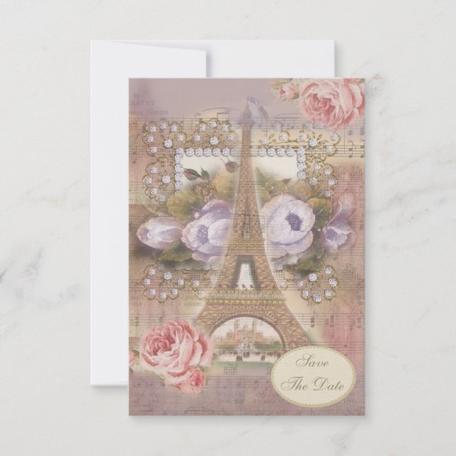 Shabby Chic Eiffeltornet Blommig Förhandsinbjudan Inbjudningar (Framsida)