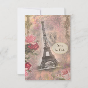 Shabby Chic Eiffeltornet & Rosor Spara datum Datumet