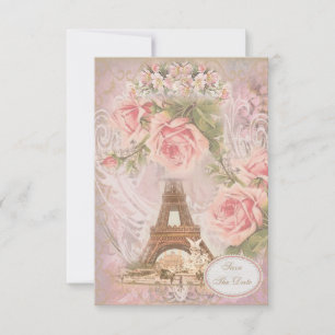 Shabby Chic Eiffeltornet Spara Datum Bröllop Datumet