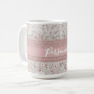Shabby Chic Elegans Rosa Antik Spets Personlig Kaffemugg