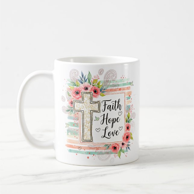 Shabby Chic floral Faith Hope Love Kaffemugg (Vänster)