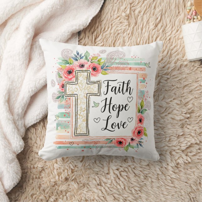 Shabby Chic floral Faith Hope Love Kudde (Filt)