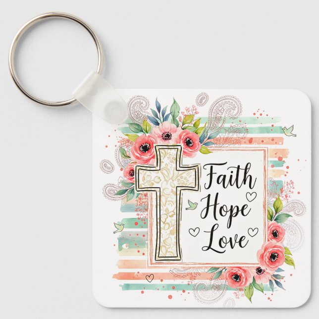 Shabby Chic floral Faith Hope Love Nyckelring (Framsida)