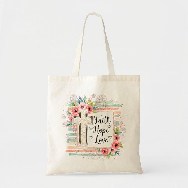 Shabby Chic floral Faith Hope Love Tygkasse (Framsidan)