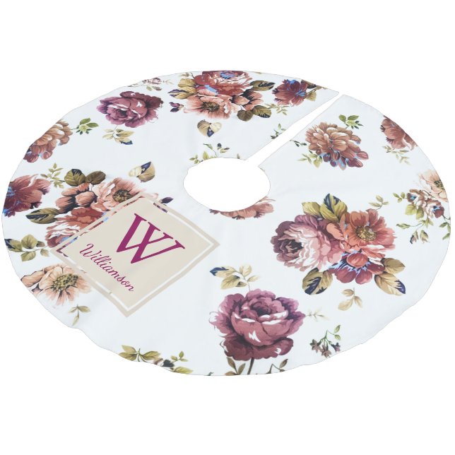 Shabby chic Flowers on White - Personlig Julgransmatta Borstad Polyester (Vinklad)