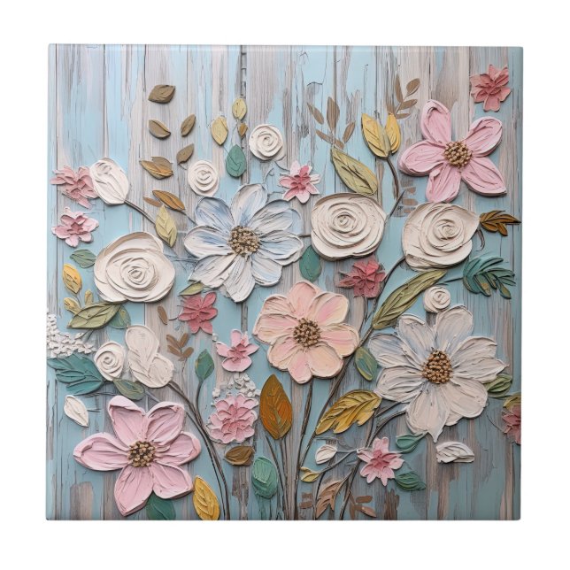 Shabby chic Flowers Tile Kakelplatta (Framsidan)