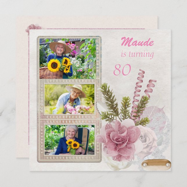 Shabby chic Födelsedagsfest inbjudan (Fram/baksida)