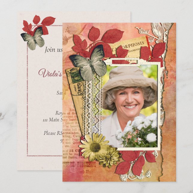 Shabby chic Födelsedagsfest inbjudan (Fram/baksida)