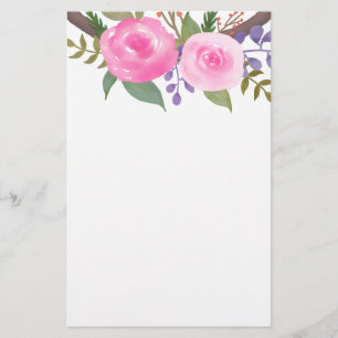 Shabby chic för rosa rosvattenfärgblommigt brevpapper